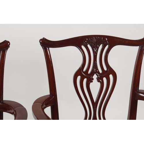 576 - PAIR OF EDWARDIAN CHIPPENDALE STYLE ARMCHAIRS