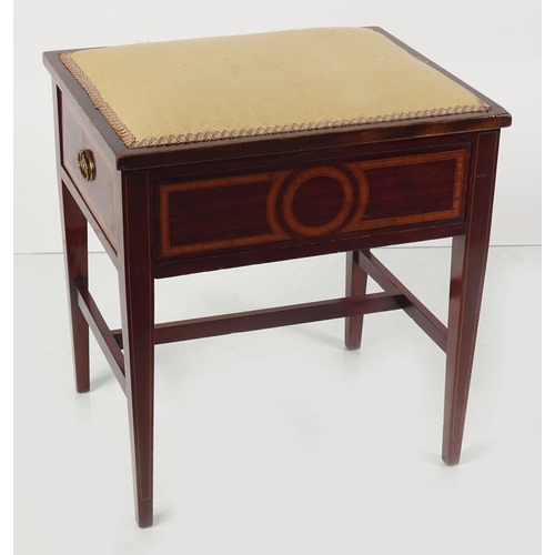 594 - EDWARDIAN MAHOGANY & INLAID PIANO STOOL