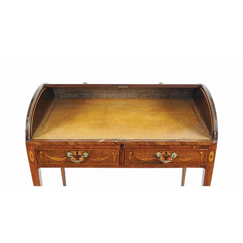 614 - GEORGE III PERIOD SHERATON CYLINDER WRITING DESK