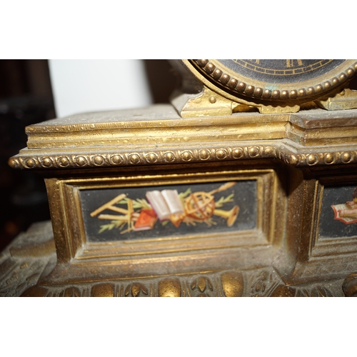 219 - 19TH-CENTURY GILT METAL & PORCELAIN MANTLE CLOCK