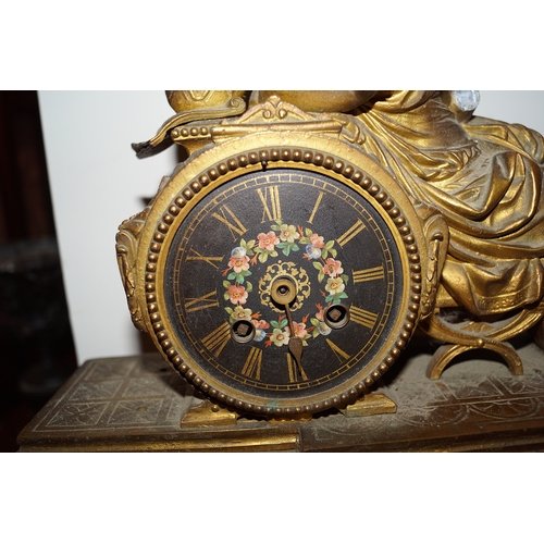 219 - 19TH-CENTURY GILT METAL & PORCELAIN MANTLE CLOCK