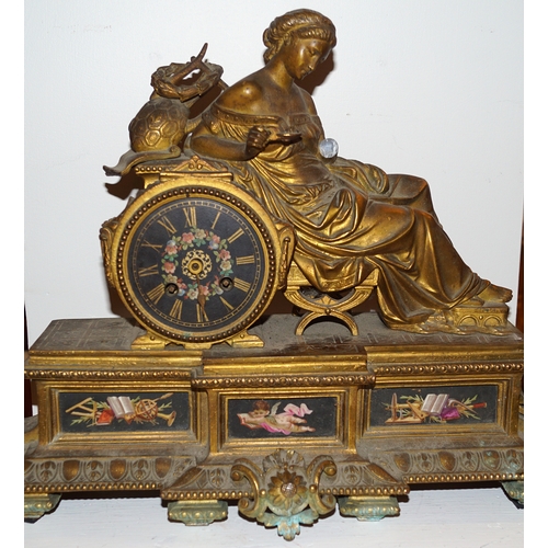 219 - 19TH-CENTURY GILT METAL & PORCELAIN MANTLE CLOCK