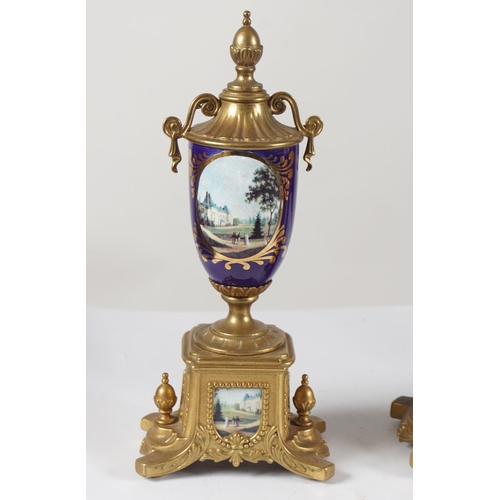 107 - 20TH-CENTURY PORCELAIN & GILT CLOCK GARNITURE