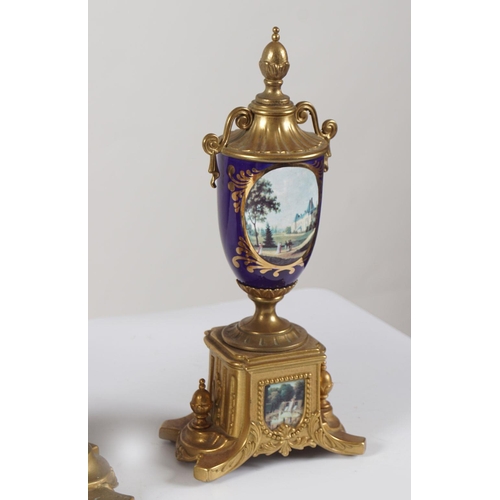 107 - 20TH-CENTURY PORCELAIN & GILT CLOCK GARNITURE