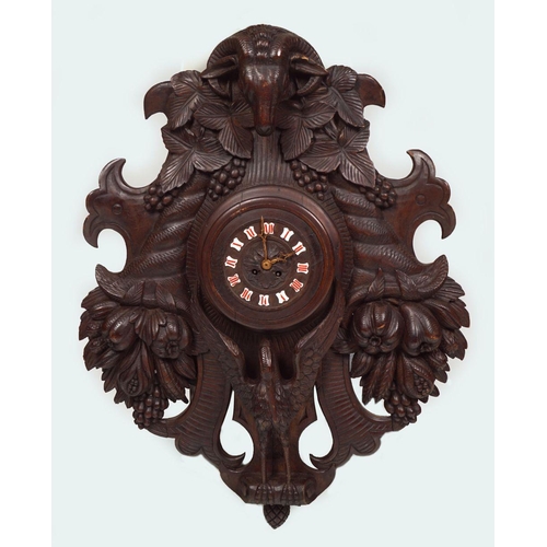 1365 - LARGE BLACK FOREST CARVED WALL CLOCK