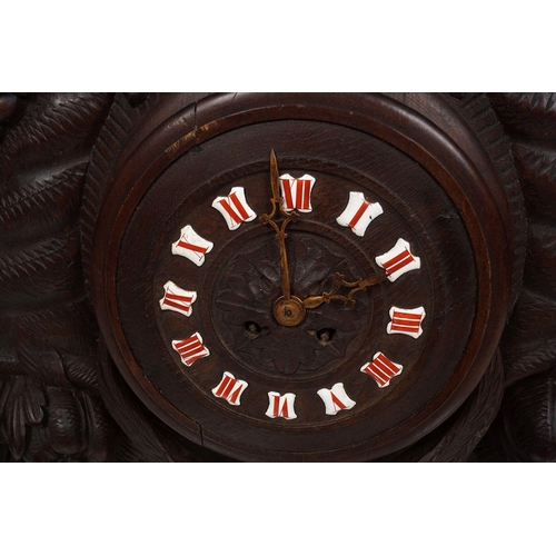 1365 - LARGE BLACK FOREST CARVED WALL CLOCK