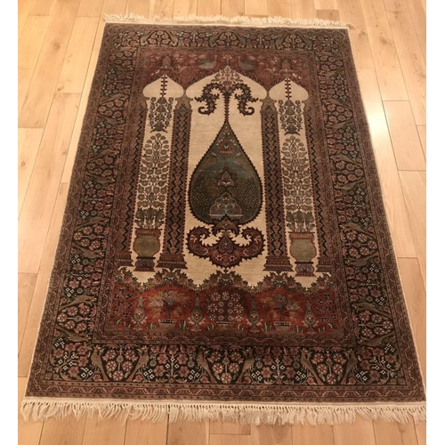 1368 - HAND WOVEN SILK PRAYER RUG