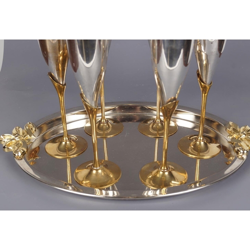 149 - 6 GILDED SILVER-PLATED CHAMPAGNE FLUTES