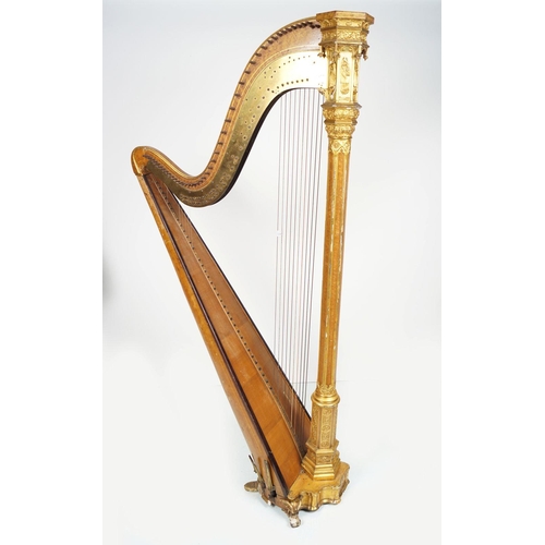 163 - 19TH-CENTURY BIRDS EYE MAPLE & GILT HARP