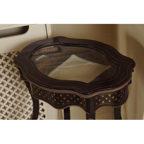 165 - 19TH-CENTURY EBONY AND BRASS INLAID BIJOU TABLE