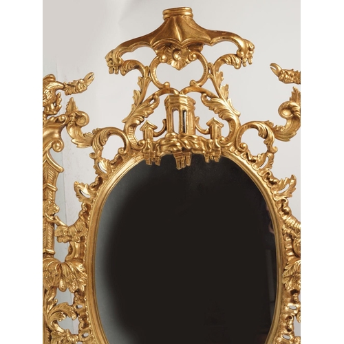 181 - CARVED CHINESE CHIPPENDALE GILTWOOD PIER MIRROR