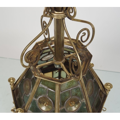 218 - LARGE 19TH-CENTURY BRASS & LEADED GLASS LANTERN