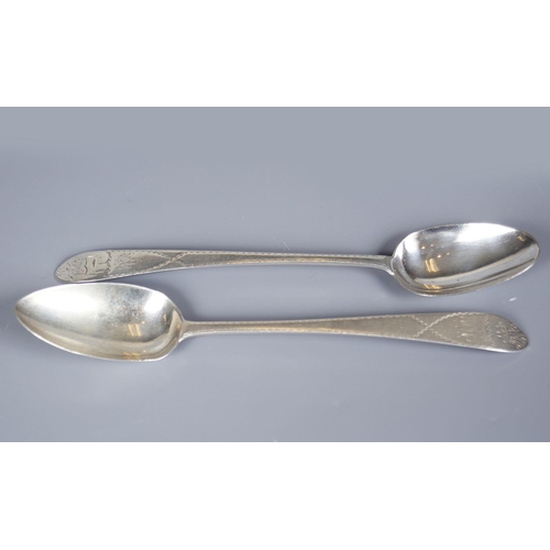 23 - 2 LIMERICK GEORGE III BRIGHT-CUT SERVING SPOONS