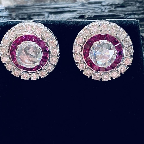 250 - 18 CT. RUBY & DIAMOND TARGET EARRINGS