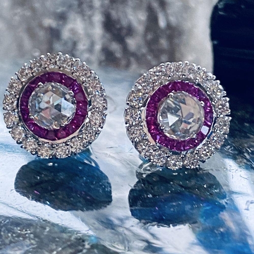 250 - 18 CT. RUBY & DIAMOND TARGET EARRINGS