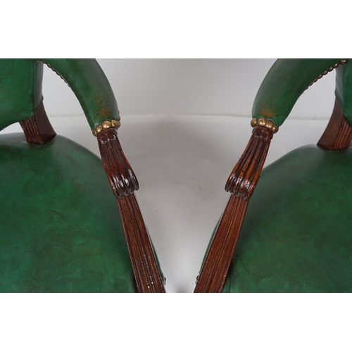 366 - PAIR OF GEORGE III LEATHER LIBRARY ARMCHAIRS