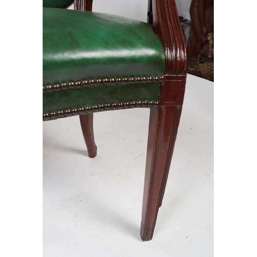 366 - PAIR OF GEORGE III LEATHER LIBRARY ARMCHAIRS