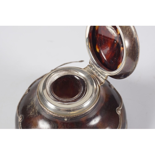 376 - 19TH-CENTURY SILVER & TORTOISESHELL INK STAND