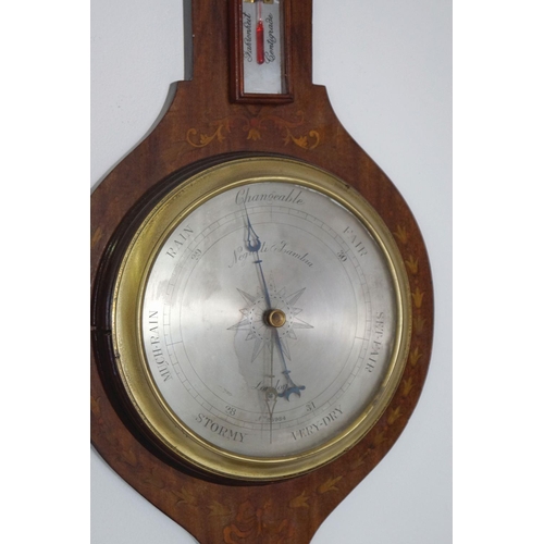 399 - EDWARDIAN MAHOGANY AND MARQUETRY BAROMETER