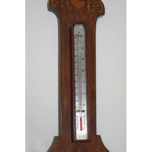 399 - EDWARDIAN MAHOGANY AND MARQUETRY BAROMETER