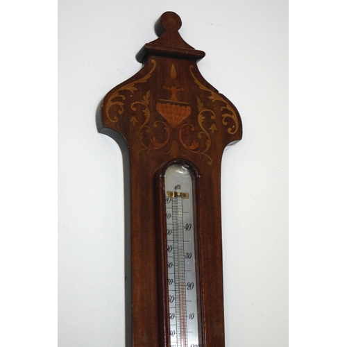 399 - EDWARDIAN MAHOGANY AND MARQUETRY BAROMETER