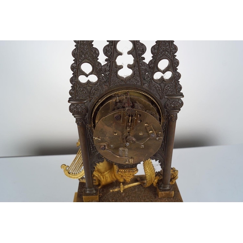 91 - 19TH-CENTURY BRONZE & ORMOLU CATHEDRAL CLOCK