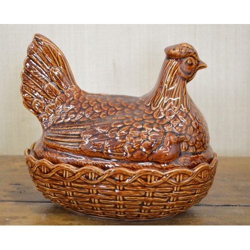 108 - GLAZED POTTERY HEN