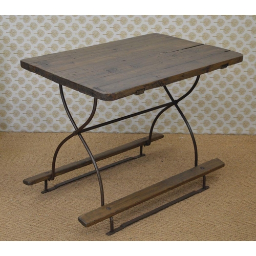 270 - 19TH-CENTURY WROUGHT IRON AND PINE FOLDING TABLE