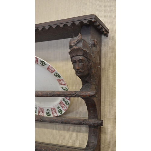 275 - 19TH-CENTURY CARVED OAK WALL-MOUNTED PLATE RACK