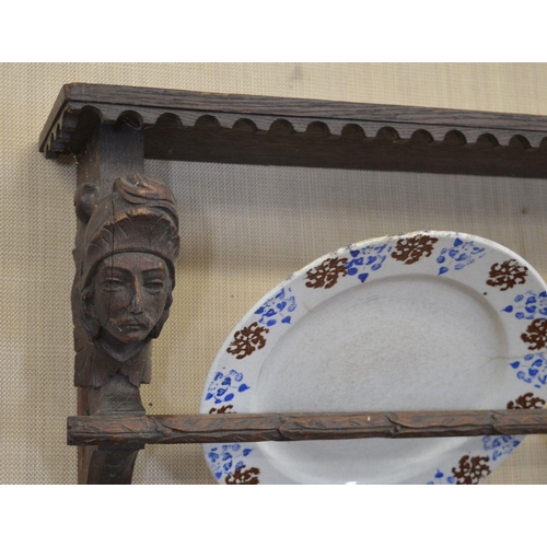 275 - 19TH-CENTURY CARVED OAK WALL-MOUNTED PLATE RACK