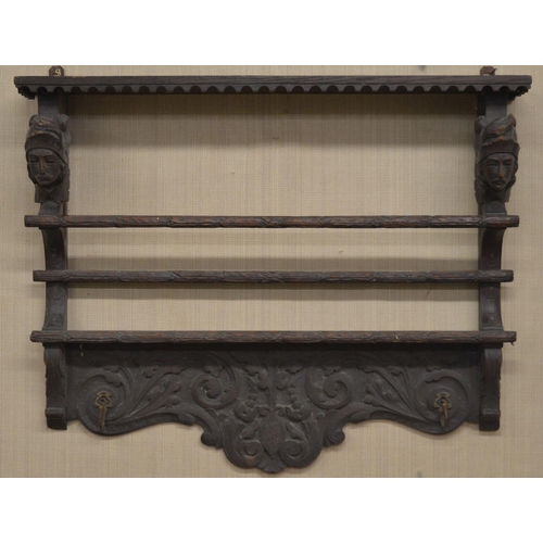 275 - 19TH-CENTURY CARVED OAK WALL-MOUNTED PLATE RACK