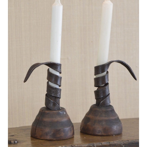 47 - PR. IRISH VERNACULAR IRON CANDLESTICKS