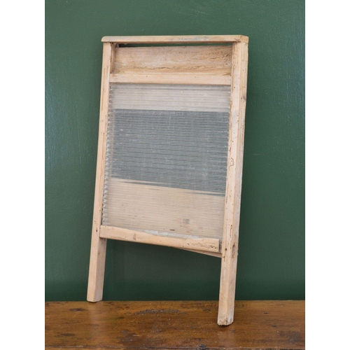 63 - IRISH VERNACULAR PINE AND GLASS SCRUBBING BOARD