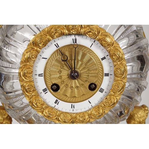 232 - FRENCH EMPIRE ORMOLU & ROCK CRYSTAL MANTLE CLOCK