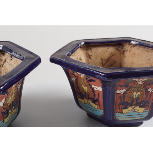 254 - PAIR OF CHINESE GLAZED POTTERY JARDINIERES