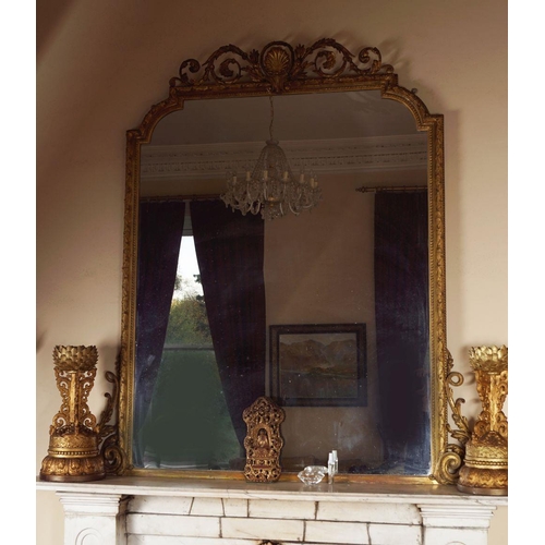 28 - LARGE 19TH-CENTURY GILT FRAMED OVERMANTLE MIRROR