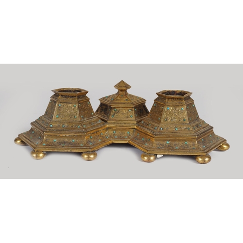 189 - 19TH-CENTURY GILT BRONZE PEN & INK STAND