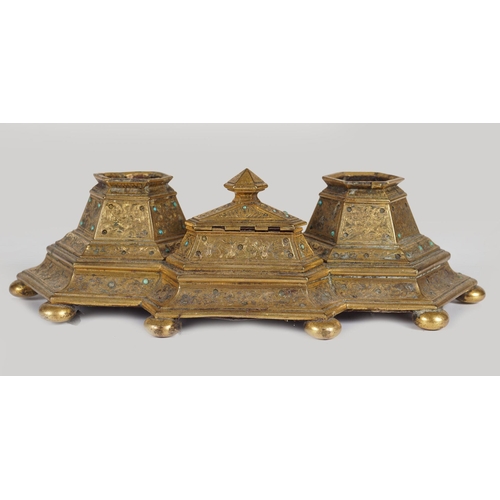 189 - 19TH-CENTURY GILT BRONZE PEN & INK STAND