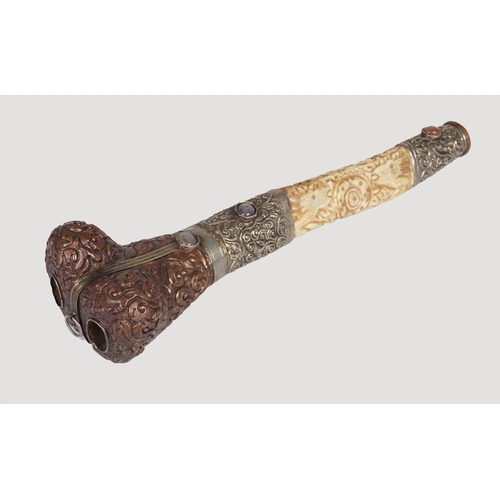 318 - 19TH-CENTURY TIBETAN COPPER & BONE TRUMPET