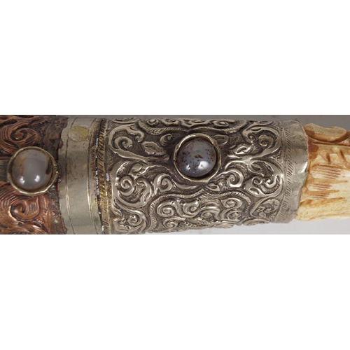 318 - 19TH-CENTURY TIBETAN COPPER & BONE TRUMPET