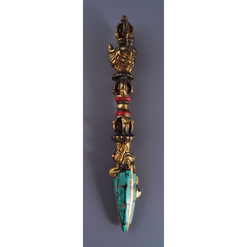 382 - 19TH-CENTURY TIBETAN GILDED BRONZE PHURBA