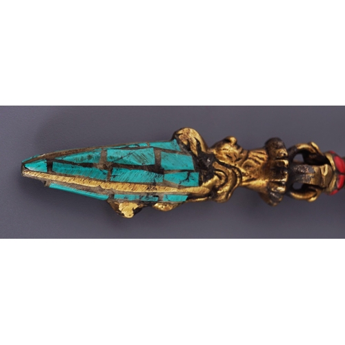 382 - 19TH-CENTURY TIBETAN GILDED BRONZE PHURBA