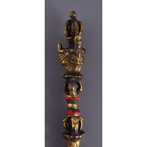 382 - 19TH-CENTURY TIBETAN GILDED BRONZE PHURBA