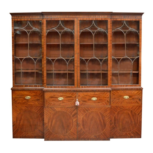 166 - GEORGE III MAHOGANY & INLAID BREAKFRONT BOOKCASE