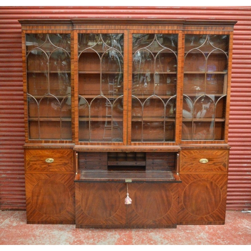 166 - GEORGE III MAHOGANY & INLAID BREAKFRONT BOOKCASE