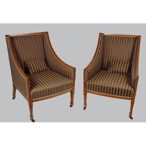 208 - PAIR SHERATON SATINWOOD WINGBACK ARMCHAIRS