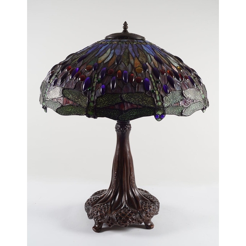 21 - TIFFANY STYLE LEADED & STAINED-GLASS TABLE LAMP