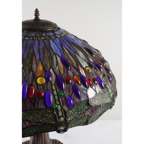 21 - TIFFANY STYLE LEADED & STAINED-GLASS TABLE LAMP