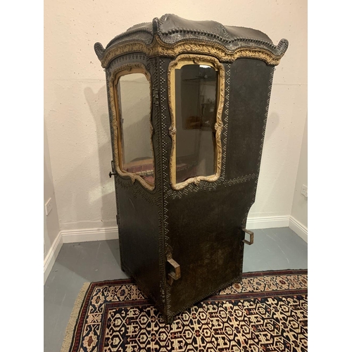 229 - 18TH-CENTURY LEATHER PANELLED SEDAN CHAIR