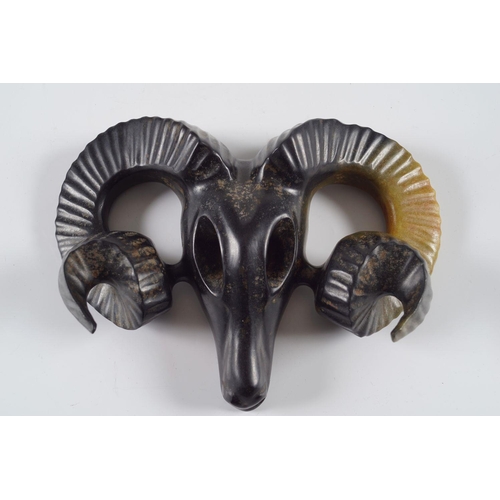 346 - CHINESE HARDSTONE BLACK GOAT SKULL